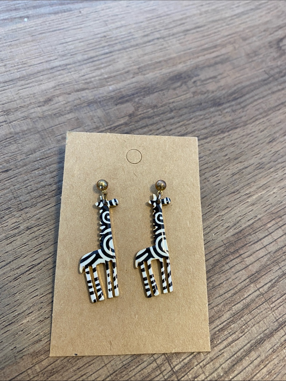 Giraffe Dangle Black, White and Hold Enamel Pierced Earrings
